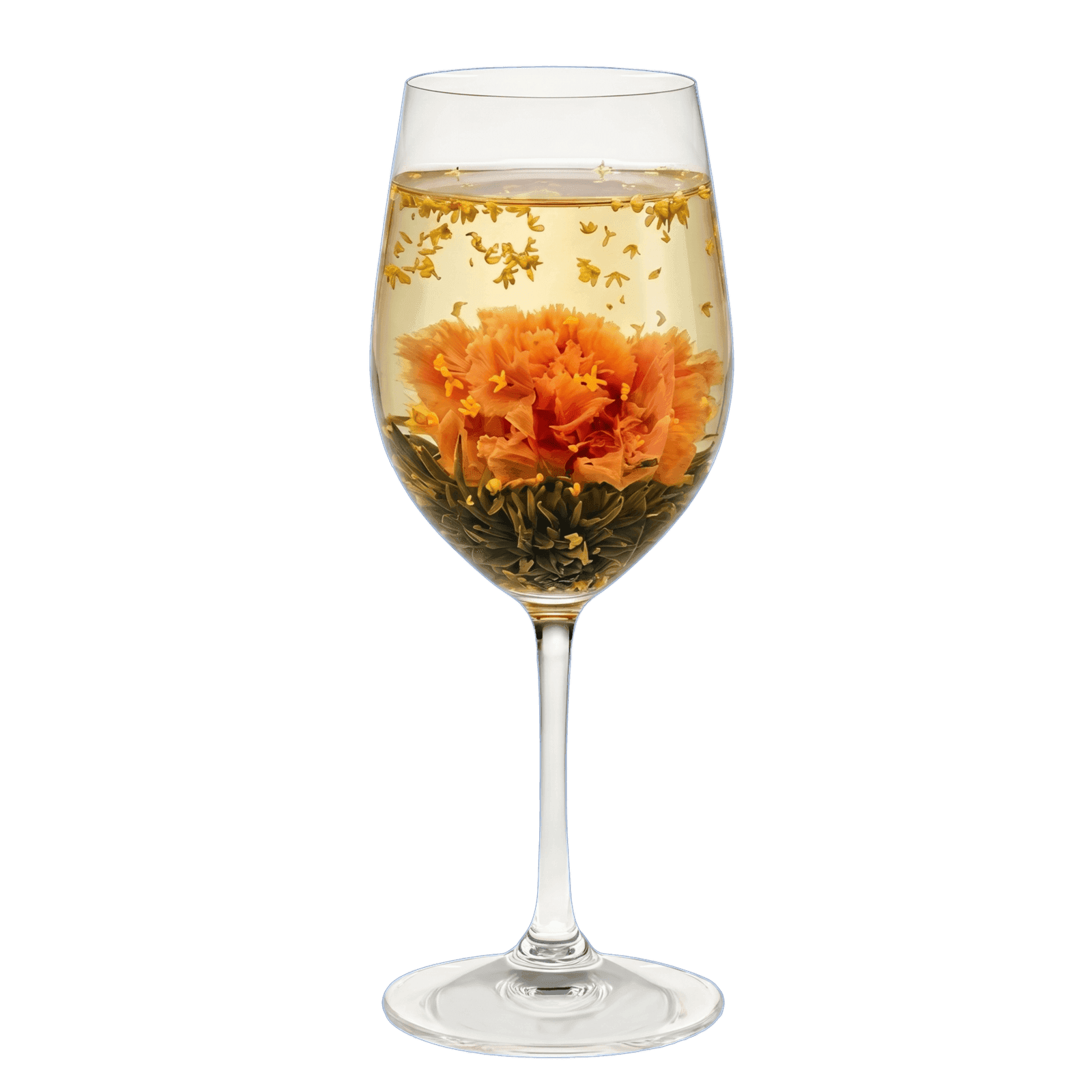 Flying Snow Flora Tea heart releasing white coconut fibre and marigold